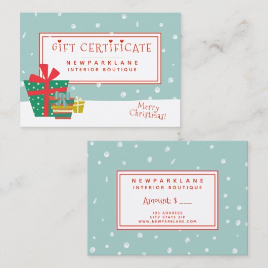 Cute kerstcadeaubon visitekaartje (Voorkant / Achterkant)