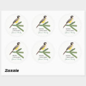 Cute kerstcichorei gele vogel & groene boom ronde sticker (Vel)