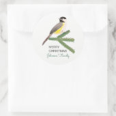 Cute kerstcichorei gele vogel & groene boom ronde sticker (Tas)