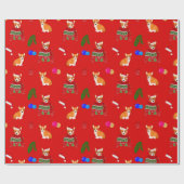 Cute kerstcorgi puppy wrapons paper cadeaupapier (Vlak)