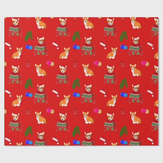 Cute kerstcorgi puppy wrapons paper cadeaupapier (Vlak)