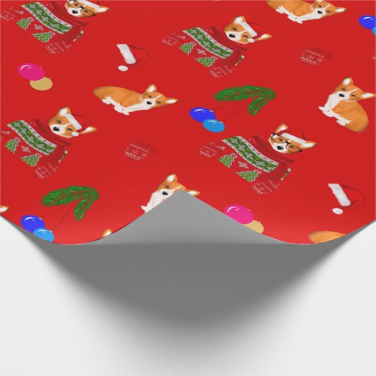 Cute kerstcorgi puppy wrapons paper cadeaupapier (Hoek)