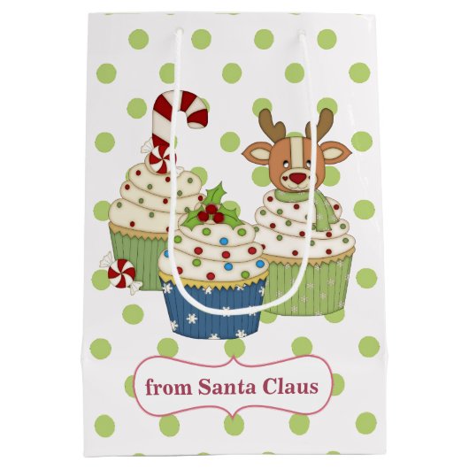 Cute Kerstcupcake Polkadot, gepersonaliseerd Medium Cadeauzakje (Achterkant)