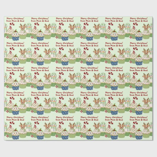 Cute Kerstcupcakes, gepersonaliseerd Cadeaupapier (Vlak)