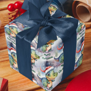 Cute Kerstdinosaur Cadeaupapier