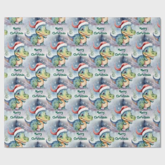 Cute Kerstdinosaur Cadeaupapier (Vlak)