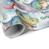Cute Kerstdinosaur Cadeaupapier (Rol Hoek)