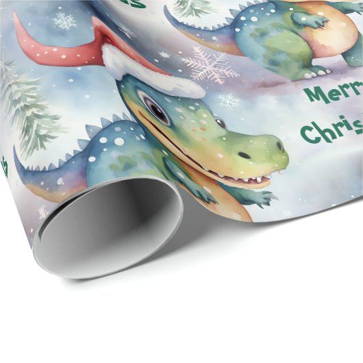 Cute Kerstdinosaur Cadeaupapier (Rol Hoek)