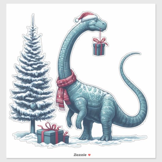 Cute Kerstdinosaur Sticker (Vel)