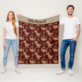 Cute Kerstdinosaur voegt naamdeken toe Fleece Deken