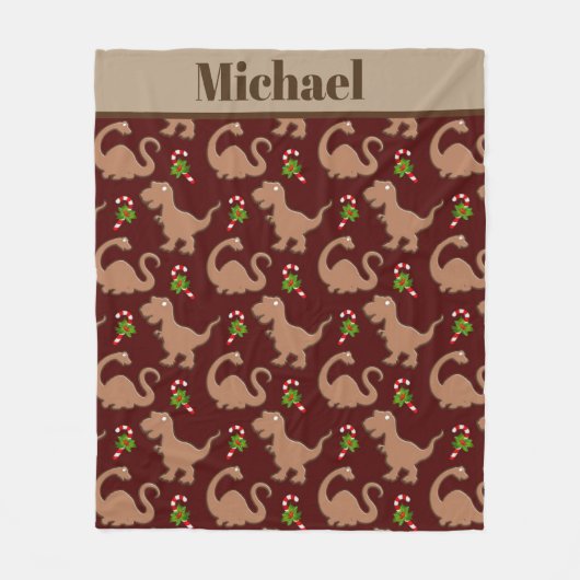 Cute Kerstdinosaur voegt naamdeken toe Fleece Deken (Voorkant)