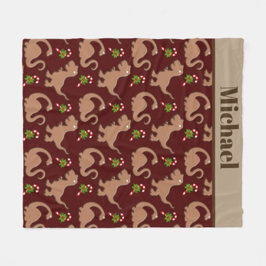 Cute Kerstdinosaur voegt naamdeken toe Fleece Deken (Voorkant (Horizontaal))