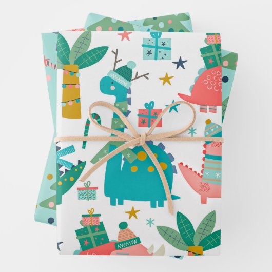Cute Kerstdinosaurus Pattern Inpakpapier Vel (In situ)
