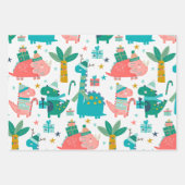 Cute Kerstdinosaurus Pattern Inpakpapier Vel (Voorkant)