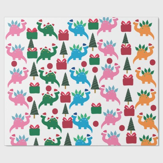 Cute Kerstdinosaurussen Cadeaupapier (Vlak)