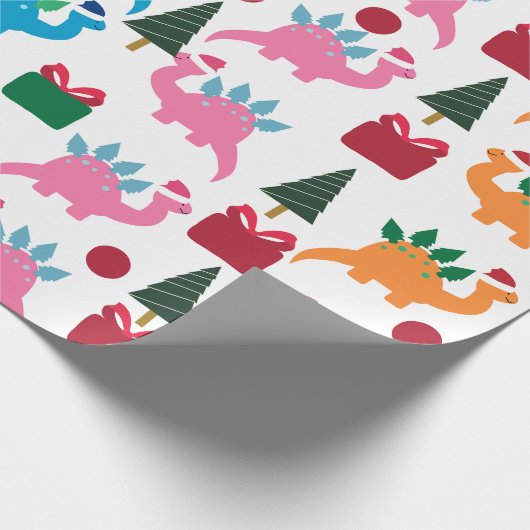 Cute Kerstdinosaurussen Cadeaupapier (Hoek)