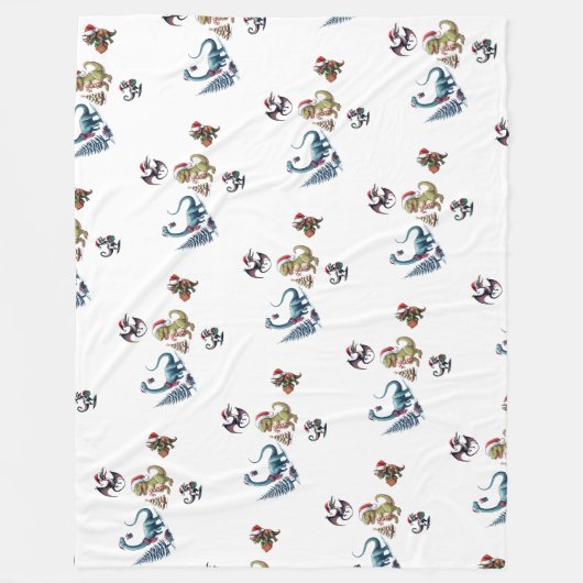Cute Kerstdinosaurussen Fleece Deken (Voorkant)