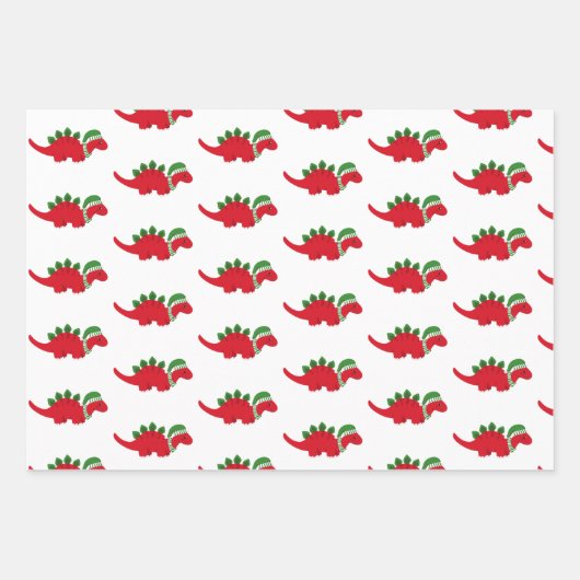Cute Kerstdinosaurussen Inpakpapier Vel (Voorkant 3)