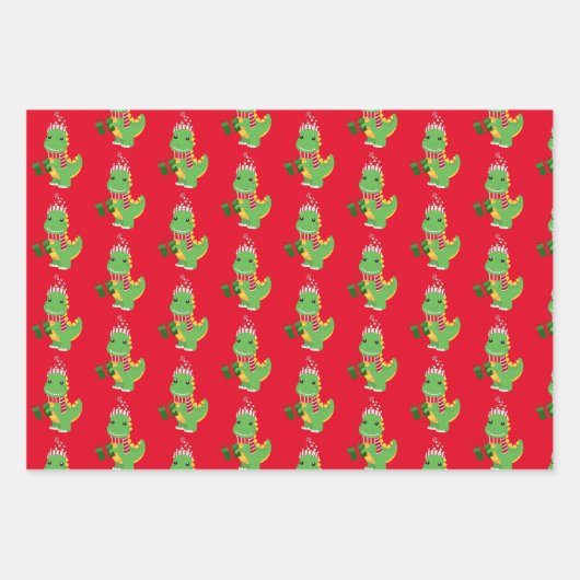 Cute Kerstdinosaurussen Inpakpapier Vel (Voorkant 2)