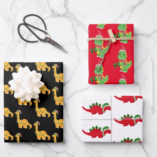 Cute Kerstdinosaurussen Inpakpapier Vel (Voorkant)