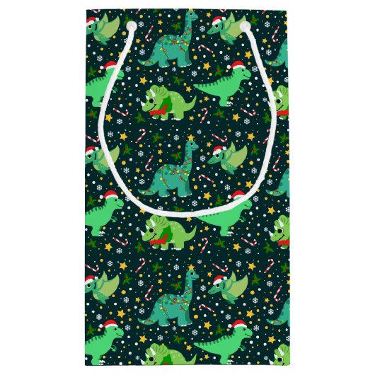 Cute Kerstdinosaurussen Klein Cadeauzakje (Achterkant)