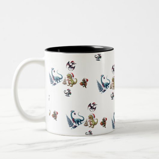 Cute Kerstdinosaurussen Tweekleurige Koffiemok (Links)
