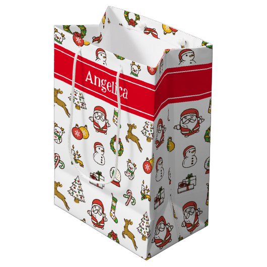 Cute Kerstdoodles Medium Cadeauzakje (Voorkant Gekanteld)