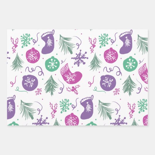 Cute Kerstdoodles Snowflakes Patroon Inpakpapier Vel (Voorkant 2)