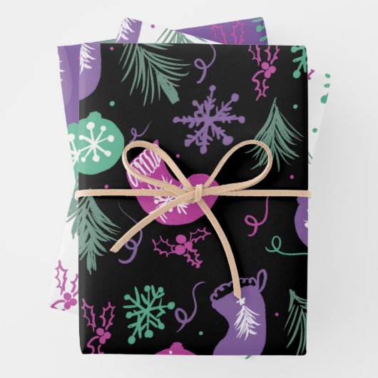 Cute Kerstdoodles Snowflakes Patroon Inpakpapier Vel (In situ)