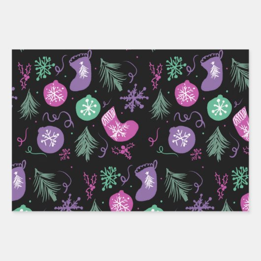 Cute Kerstdoodles Snowflakes Patroon Inpakpapier Vel (Voorkant)