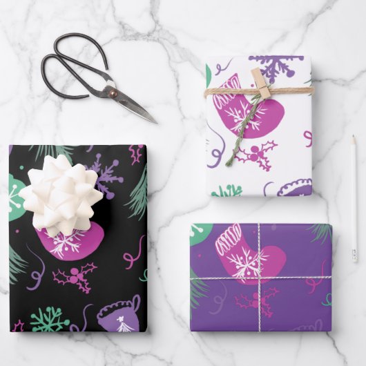 Cute Kerstdoodles Snowflakes Patroon Inpakpapier Vel (Voorkant)