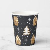 Cute Kerstdorp Dennenbomen Blauw Kerstmis Papieren Bekers (Achterkant)