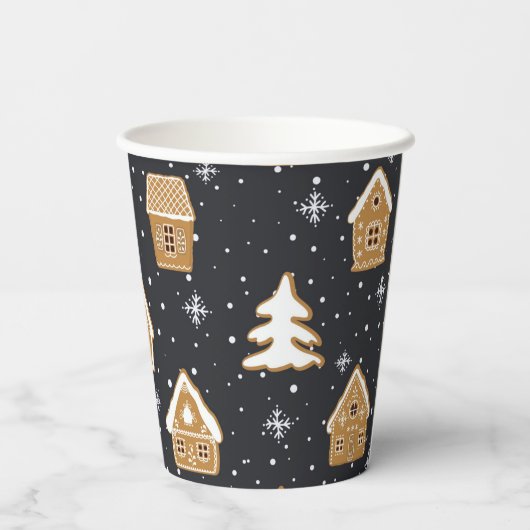 Cute Kerstdorp Dennenbomen Blauw Kerstmis Papieren Bekers (Achterkant)