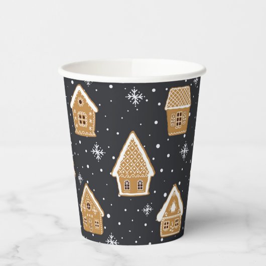 Cute Kerstdorp Dennenbomen Blauw Kerstmis Papieren Bekers (Links)