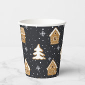 Cute Kerstdorp Dennenbomen Blauw Kerstmis Papieren Bekers (Voorkant)