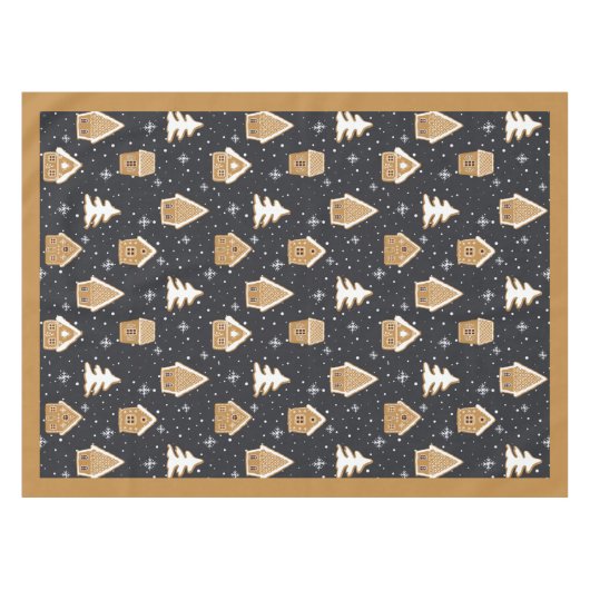 Cute Kerstdorp Dennenbomen Blauw Kerstmis Tafelkleed (Voorkant (Horizontaal))