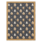 Cute Kerstdorp Dennenbomen Blauw Kerstmis Tafelkleed (Voorkant)