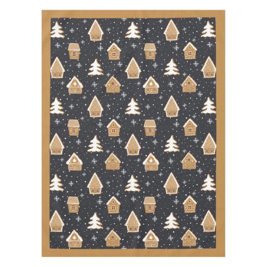 Cute Kerstdorp Dennenbomen Blauw Kerstmis Tafelkleed (Voorkant)