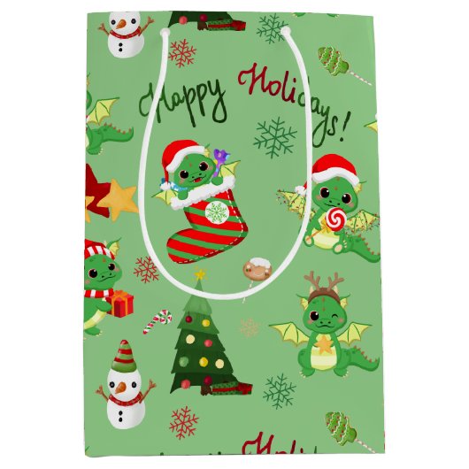 Cute Kerstdragon Prettige feestdagen Medium Cadeauzakje (Voorkant)