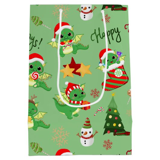 Cute Kerstdragon Prettige feestdagen Medium Cadeauzakje (Achterkant)