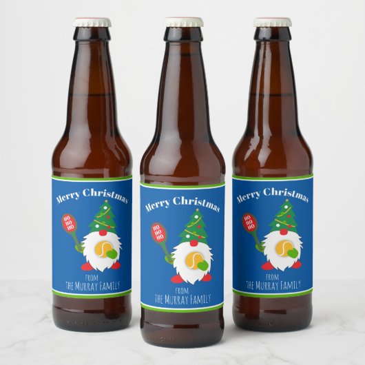 🎾 Cute Kerstdwarf met tennisbal Bier Etiket (Flessen)