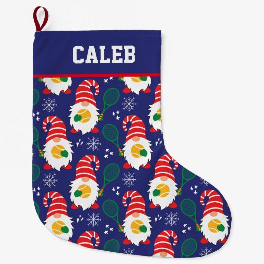 🎾 Cute Kerstdwarf met tennisbal Grote Kerstsok (Voorkant)