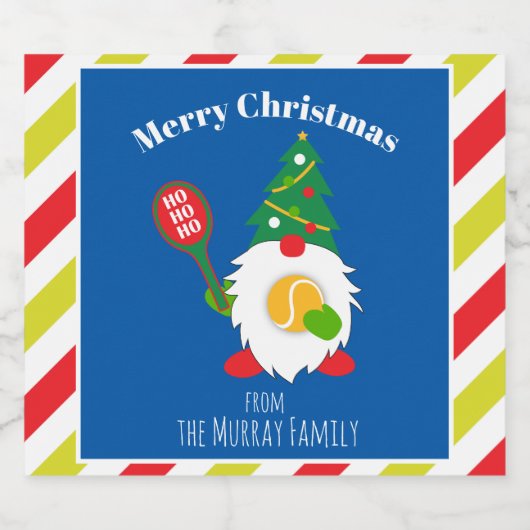 🎾 Cute Kerstdwarf met tennisbal Sparkling Wijnetiket (Enkel label)