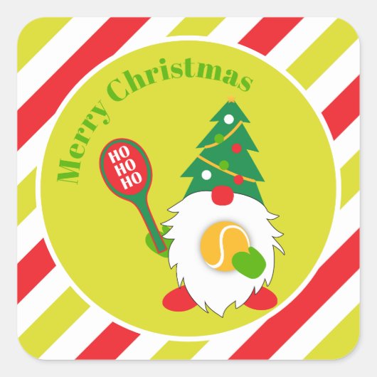 🎾 Cute Kerstdwarf met tennisbal Vierkante Sticker (Voorkant)