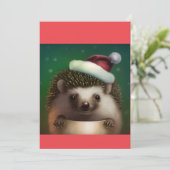 Cute Kerstegel, egel Santa T-Shirt Feestdagenkaart (Staand voorkant)