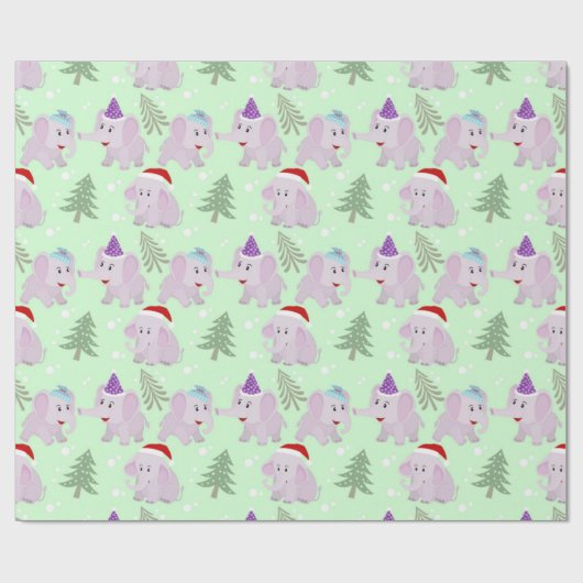 Cute Kerstelephants Pattern Cadeaupapier (Vlak)