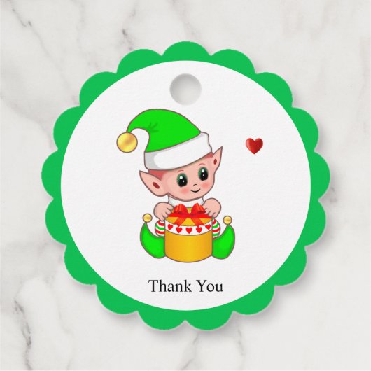 Cute kerstelf met hart Dank u Bedankjes Labels (Achterkant)