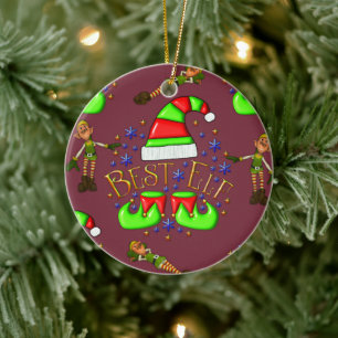 Cute KerstElves Keramisch Ornament