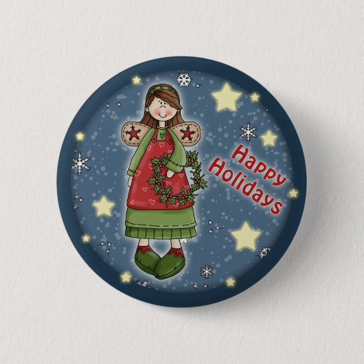 Cute kerstengel met baard ronde button 5,7 cm (Voorkant)