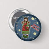 Cute kerstengel met baard ronde button 5,7 cm (Voorkant /achterkant)
